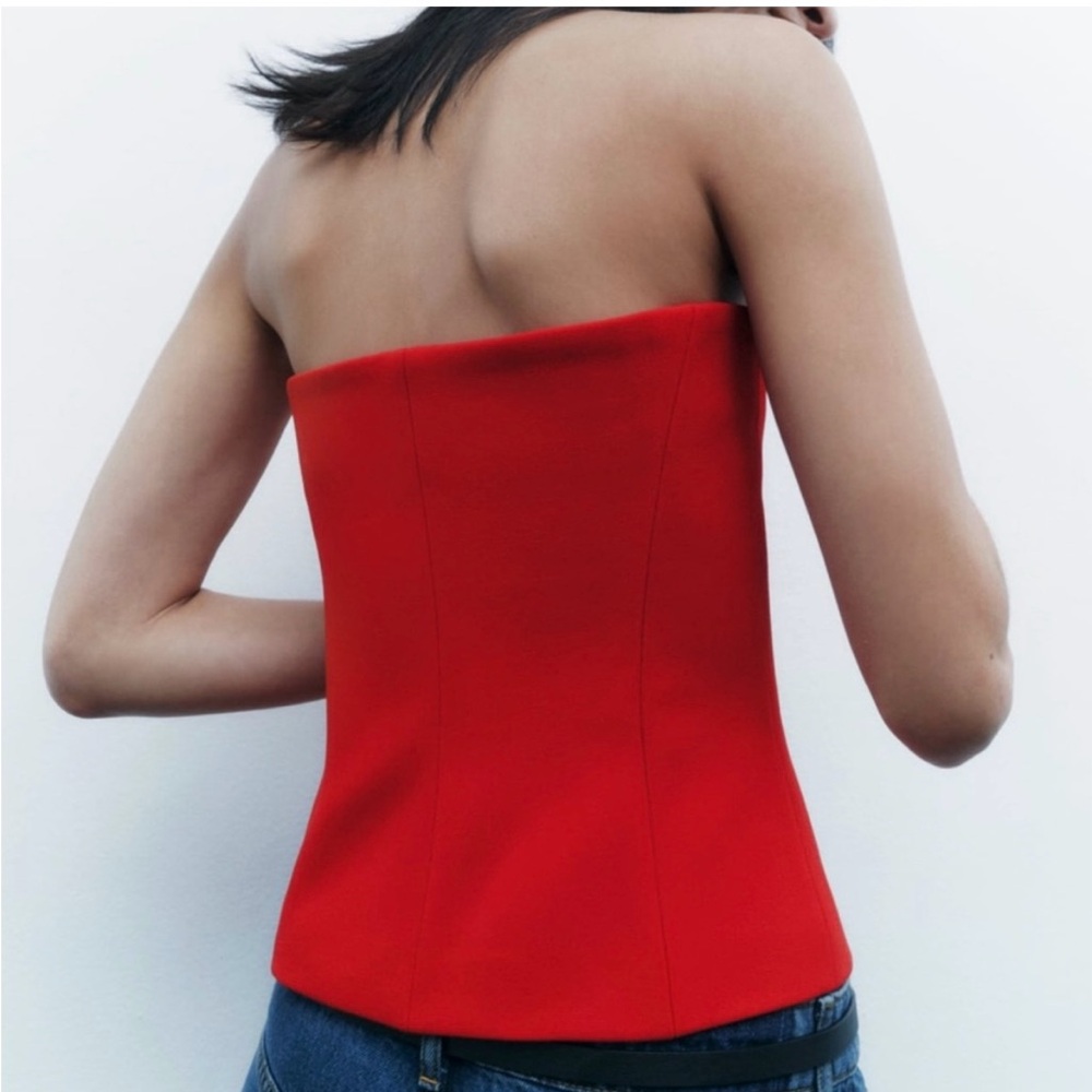 Zara Red Asymmetric One-Shoulder Top - Picture 3 of 10